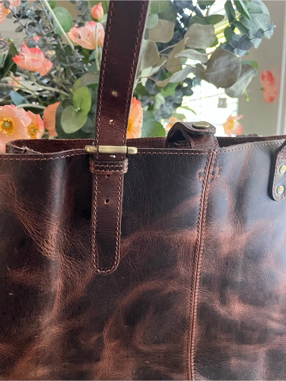 Full-Grain Buffalo Leather Tote | Handcrafted | Espresso Brown | NWOT